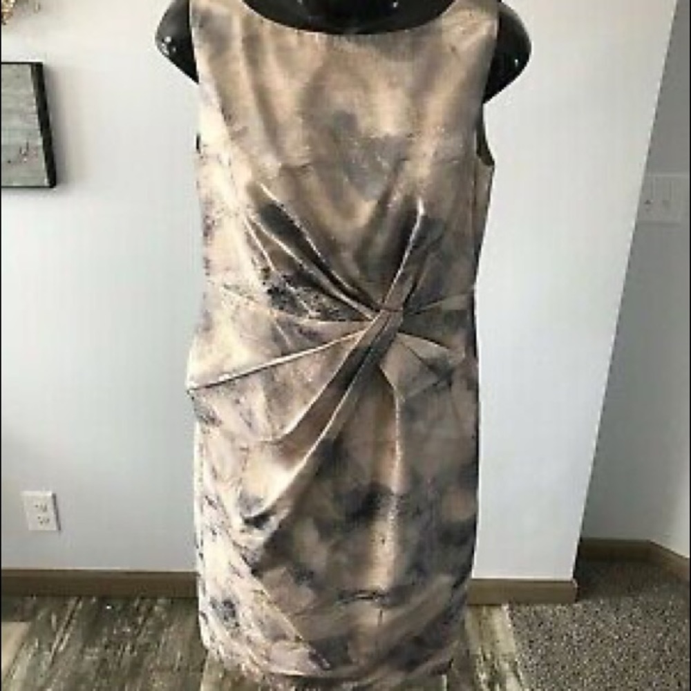 Anne Klein Tan/Gray Muted Sleeveless Polyester Sleeveless Dress - 12. New